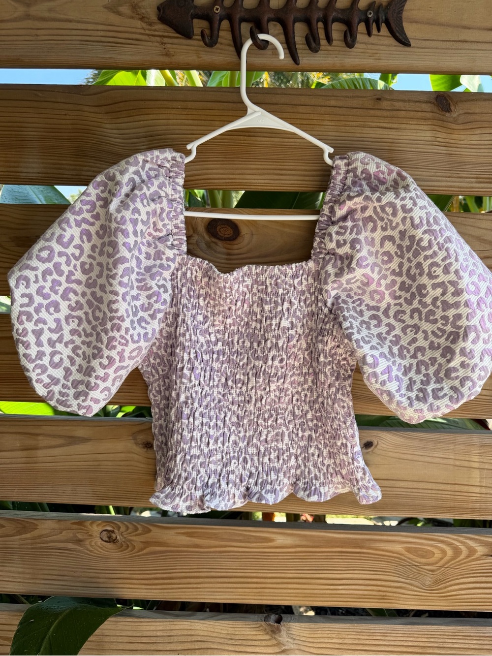Buddy Love Lilac Leopard Puff-Sleeve Crop Top